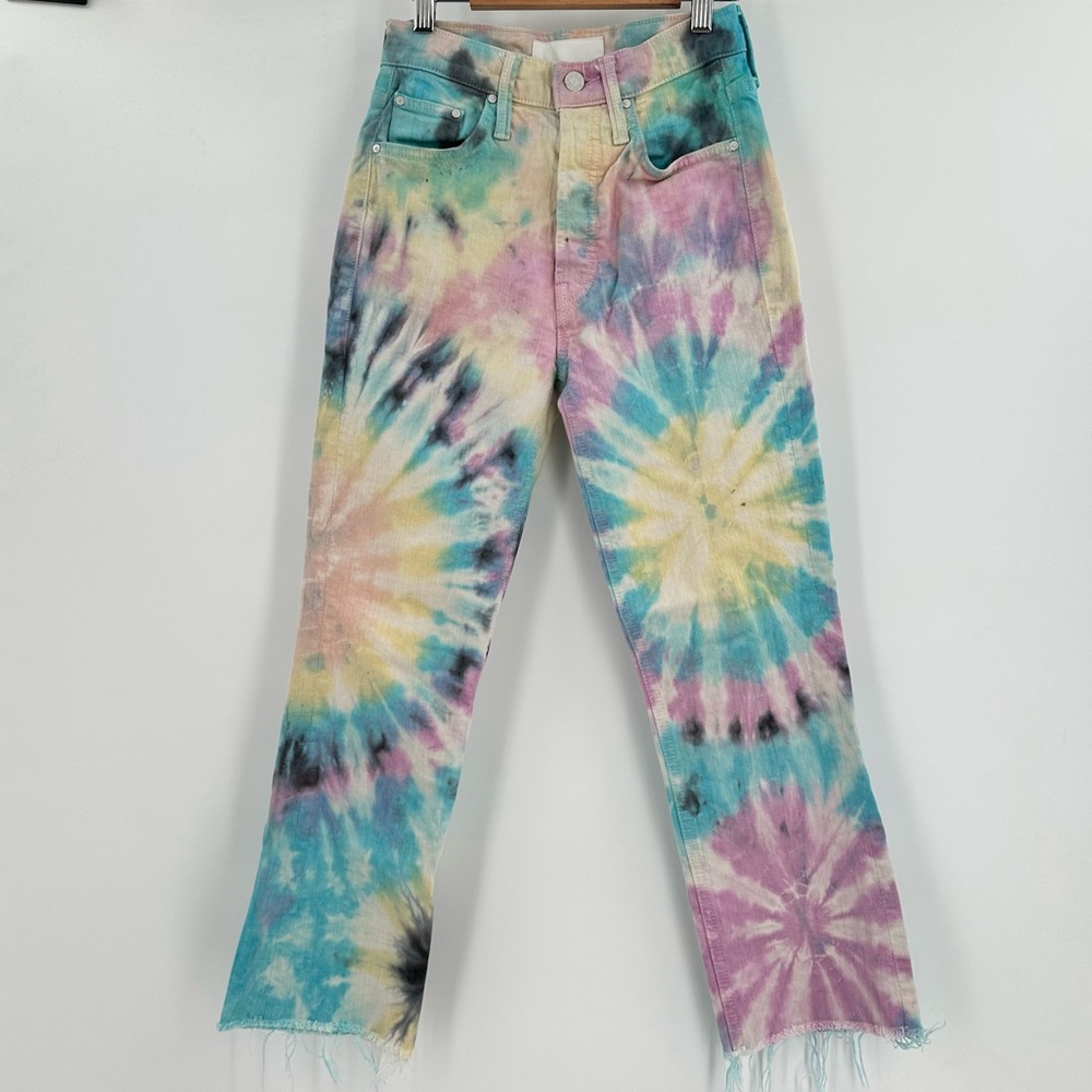 MOTHER Superior The Tripper Swirling Secrets Tie Dye Jeans High Waist Crop Sz 24
